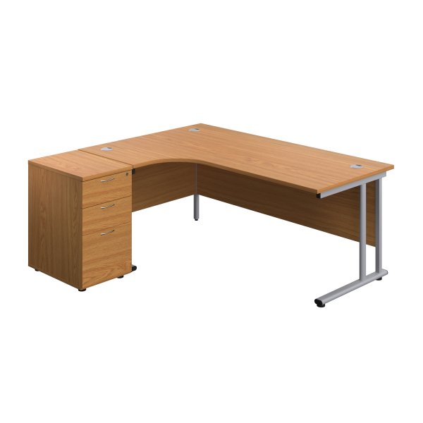 Everyday Radial Desk & Pedestal Bundle | Left Hand | Desk 1800mm Wide | Nova Oak Top | Silver Frame