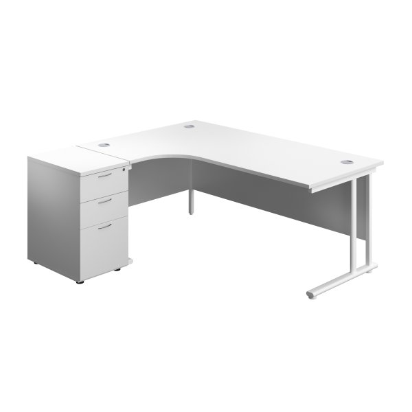 Everyday Radial Desk & Pedestal Bundle | Left Hand | Desk 1800mm Wide | White Top | White Frame