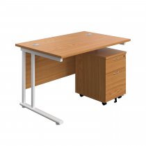 Everyday Straight Desk & Pedestal Bundle | Desk 1200w x 800d mm | 2 Drawer Mobile Pedestal | Nova Oak Top | White Frame