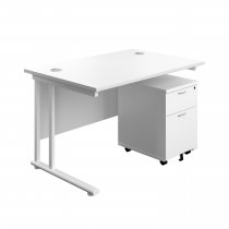 Everyday Straight Desk & Pedestal Bundle | Desk 1200w x 800d mm | 2 Drawer Mobile Pedestal | White Top | White Frame