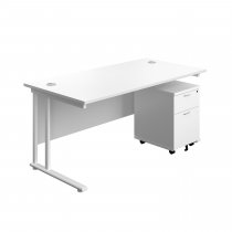 Everyday Straight Desk & Pedestal Bundle | Desk 1600w x 800d mm | 2 Drawer Mobile Pedestal | White Top | White Frame