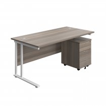 Everyday Straight Desk & Pedestal Bundle | Desk 1600w x 800d mm | 3 Drawer Mobile Pedestal | Grey Oak Top | White Frame