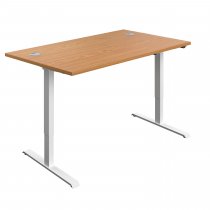 Everyday Single Motor Sit Stand Desk | 1400w x 800d mm | Nova Oak Top | White Frame