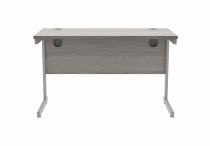 Straight Cantilever Desk | 1200w x 600d mm | Alaskan Grey Oak Top | Silver Frame | Everyday VALUE