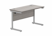 Straight Cantilever Desk | 1200w x 600d mm | Alaskan Grey Oak Top | Silver Frame | Everyday VALUE