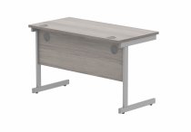 Straight Cantilever Desk | 1200w x 600d mm | Alaskan Grey Oak Top | Silver Frame | Everyday VALUE