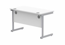 Straight Cantilever Desk | 1200w x 600d mm | Arctic White Top | Silver Frame | Everyday VALUE