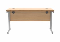 Straight Cantilever Desk | 1400w x 600d mm | Norweigan Beech Top | Silver Frame | Everyday VALUE