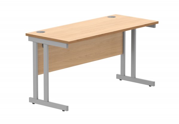 Straight Cantilever Desk | 1400w x 600d mm | Norweigan Beech Top | Silver Frame | Everyday VALUE