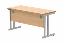 Straight Cantilever Desk | 1400w x 600d mm | Norweigan Beech Top | Silver Frame | Everyday VALUE