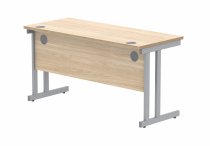 Straight Cantilever Desk | 1400w x 600d mm | Canadian Oak Top | Silver Frame | Everyday VALUE