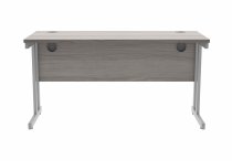 Straight Cantilever Desk | 1400w x 600d mm | Alaskan Grey Oak Top | Silver Frame | Everyday VALUE