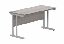 Straight Cantilever Desk | 1400w x 600d mm | Alaskan Grey Oak Top | Silver Frame | Everyday VALUE