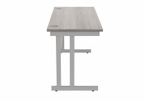 Straight Cantilever Desk | 1400w x 600d mm | Alaskan Grey Oak Top | Silver Frame | Everyday VALUE