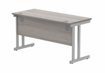 Straight Cantilever Desk | 1400w x 600d mm | Alaskan Grey Oak Top | Silver Frame | Everyday VALUE