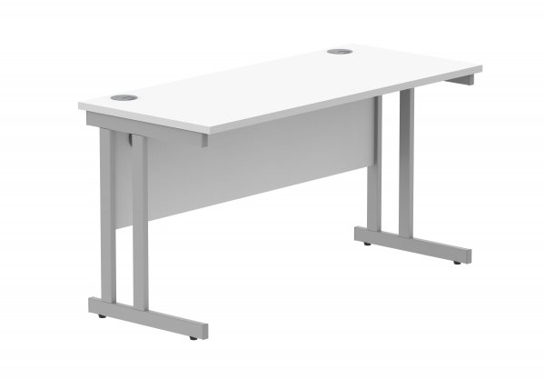 Straight Cantilever Desk | 1400w x 600d mm | Arctic White Top | Silver Frame | Everyday VALUE