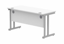 Straight Cantilever Desk | 1400w x 600d mm | Arctic White Top | Silver Frame | Everyday VALUE