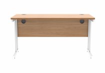 Straight Cantilever Desk | 1400w x 600d mm | Norweigan Beech Top | White Frame | Everyday VALUE