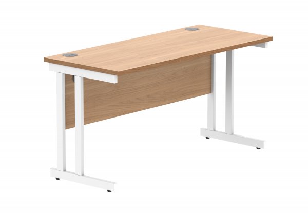 Straight Cantilever Desk | 1400w x 600d mm | Norweigan Beech Top | White Frame | Everyday VALUE