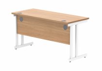 Straight Cantilever Desk | 1400w x 600d mm | Norweigan Beech Top | White Frame | Everyday VALUE