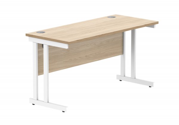 Straight Cantilever Desk | 1400w x 600d mm | Canadian Oak Top | White Frame | Everyday VALUE