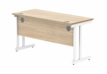 Straight Cantilever Desk | 1400w x 600d mm | Canadian Oak Top | White Frame | Everyday VALUE