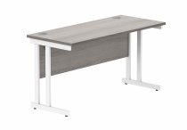 Straight Cantilever Desk | 1400w x 600d mm | Alaskan Grey Oak Top | White Frame | Everyday VALUE