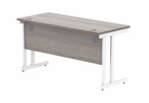 Straight Cantilever Desk | 1400w x 600d mm | Alaskan Grey Oak Top | White Frame | Everyday VALUE