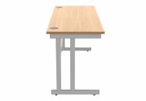 Straight Cantilever Desk | 1600w x 600d mm | Norweigan Beech Top | Silver Frame | Everyday VALUE