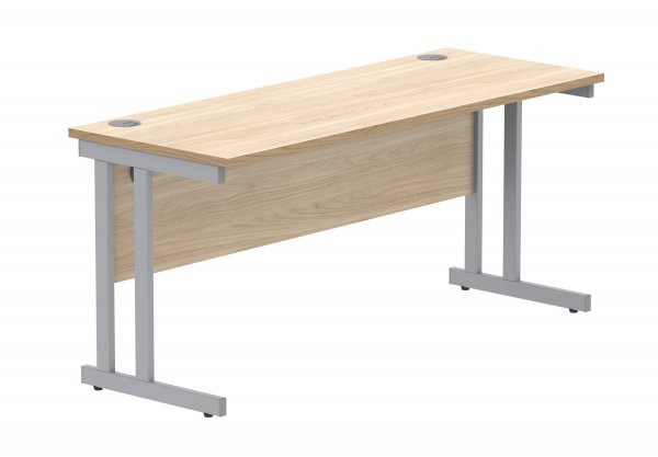 Straight Cantilever Desk | 1600w x 600d mm | Canadian Oak Top | Silver Frame | Everyday VALUE