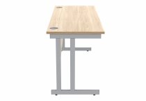 Straight Cantilever Desk | 1600w x 600d mm | Canadian Oak Top | Silver Frame | Everyday VALUE