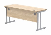 Straight Cantilever Desk | 1600w x 600d mm | Canadian Oak Top | Silver Frame | Everyday VALUE