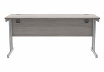 Straight Cantilever Desk | 1600w x 600d mm | Alaskan Grey Oak Top | Silver Frame | Everyday VALUE