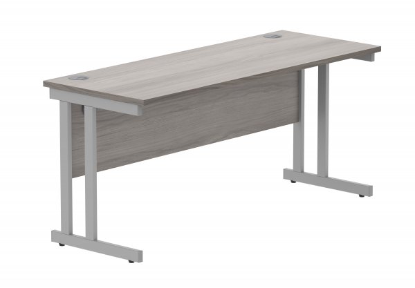 Straight Cantilever Desk | 1600w x 600d mm | Alaskan Grey Oak Top | Silver Frame | Everyday VALUE