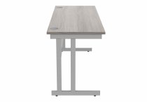 Straight Cantilever Desk | 1600w x 600d mm | Alaskan Grey Oak Top | Silver Frame | Everyday VALUE