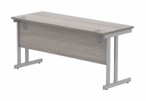 Straight Cantilever Desk | 1600w x 600d mm | Alaskan Grey Oak Top | Silver Frame | Everyday VALUE