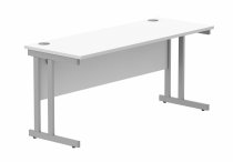 Straight Cantilever Desk | 1600w x 600d mm | Arctic White Top | Silver Frame | Everyday VALUE