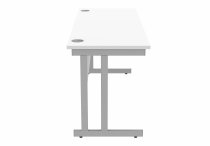 Straight Cantilever Desk | 1600w x 600d mm | Arctic White Top | Silver Frame | Everyday VALUE