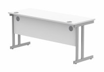 Straight Cantilever Desk | 1600w x 600d mm | Arctic White Top | Silver Frame | Everyday VALUE