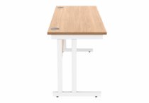 Straight Cantilever Desk | 1600w x 600d mm | Norweigan Beech Top | White Frame | Everyday VALUE