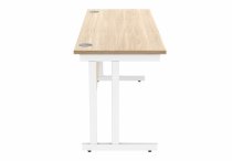 Straight Cantilever Desk | 1600w x 600d mm | Canadian Oak Top | White Frame | Everyday VALUE