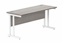 Straight Cantilever Desk | 1600w x 600d mm | Alaskan Grey Oak Top | White Frame | Everyday VALUE