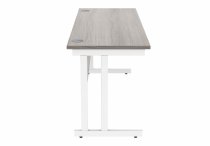 Straight Cantilever Desk | 1600w x 600d mm | Alaskan Grey Oak Top | White Frame | Everyday VALUE