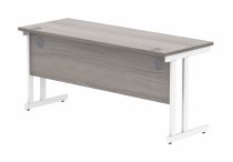 Straight Cantilever Desk | 1600w x 600d mm | Alaskan Grey Oak Top | White Frame | Everyday VALUE