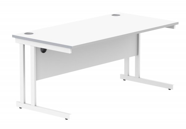 Straight Cantilever Desk | 1600w x 600d mm | Arctic White Top | White Frame | Everyday VALUE