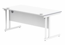 Straight Cantilever Desk | 1600w x 600d mm | Arctic White Top | White Frame | Everyday VALUE