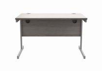 Straight Cantilever Desk | 1200w x 800d mm | Alaskan Grey Oak Top | Silver Frame | Everyday VALUE