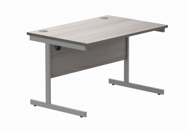 Straight Cantilever Desk | 1200w x 800d mm | Alaskan Grey Oak Top | Silver Frame | Everyday VALUE