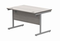 Straight Cantilever Desk | 1200w x 800d mm | Alaskan Grey Oak Top | Silver Frame | Everyday VALUE