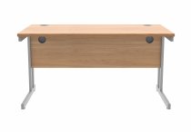 Straight Cantilever Desk | 1400w x 800d mm | Norweigan Beech Top | Silver Frame | Everyday VALUE